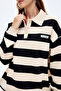 Polo Neck Striped Oversize Sweatshirt Beige - 3