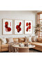 Wooden Framed Red Reflections Triple Wooden Painting Set - 5