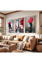 Wooden Framed Paris Lovers Triple Wooden Painting Set - 4