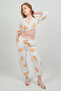 Tie-Up Double-Breasted Crop Blouse & Jogger Pants Two-Piece Set – Linen Blend, Ethnic Pattern - 2