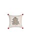 Lux Beige Throw Pillow Cover with Pine Embroidery and Pom-Poms - 4