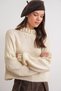 6883 Women's Ruffle Detail Crop Knit Sweater Beige - 4