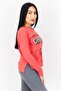 Women Round Neck Long Sleeve Graphic Print Sweatshirt, Red - 2