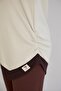 Women's Gathered Side Asymmetrical Sleeve Collar Skirt Detail Beige Modal Blouse - 4
