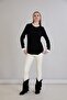 Women's Gathered Side Asymmetrical Sleeve Collar Skirt Detail Black Modal Blouse - 5