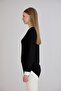 Women's Gathered Side Asymmetrical Sleeve Collar Skirt Detail Black Modal Blouse - 8