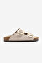 Women's Genuine Leather Daily Slippers Double Strap Slippers Eva Sole Poly Beige - 3