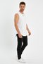 Men's Dirty Collar Bottom Oval Cut Basic Zero Sleeve T-Shirt - 4