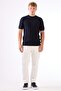 Navy Blue Striped Pattern Short Sleeve Slim Fit Men's Knitwear - 5