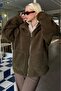 Khaki Pocketed Women's Plush Coat Mg2530 - 3