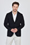 Sandeo Men's Black Unlined Soft Diagonal Patterned Stretch Fabric Lycra Sports Blazer Jacket