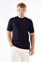 Navy Blue Striped Pattern Short Sleeve Slim Fit Men's Knitwear - 3
