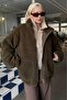 Khaki Pocketed Women's Plush Coat Mg2530 - 4