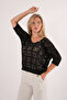 Knitwear Blouse Summer Pullover Lace Openwork Ethnic Pattern Bat Sleeve Boat Neck Pareo Women's Blouse - 6