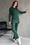 Emerald Green Cotton Corduroy Women's Blouse Pants Two Piece Set - 3