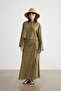 Khaki Tassel Detailed Cotton Linen Shirt - 5
