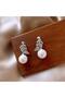 Elegant Pearl Detailed Leaf Figured Steel Earrings - Special Design Silver Color - 4