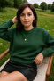 Women's Green Oversized Knitted Sweater - Soft-Textured Crew Neck - 2
