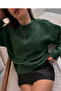 Women's Green Oversized Knitted Sweater - Soft-Textured Crew Neck - 3
