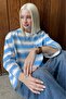 Blue Crew Neck 100% Cotton Striped Long Sleeve T-Shirt Mg2362 - 5