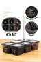 6-Piece 0.55 Liter Peggy Square Spice Storage Container with White Screen Printing Label and Spoon Anthracite
