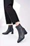 Genuine Leather Navy Blue Women's Heeled Leather Boots Dp02-0001