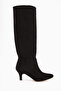 Milika Black Suede Pointed Toe Short Heeled Pull Women's Boots