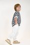 White Vera Stitched Carrot Trousers + Black and White Striped Combed Cotton T-shirt