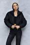 Women's Mock Neck Zippered Double Pocket Short Puffer Coat Black - 1020 - 2
