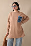 Camel Knitwear Tunic with Denim Pockets
