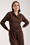 Women's Hooded, Side Gathered Seasonal Brown Top and Bottom Set
