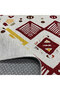 Ecru Modern Ethnic Patterned Chenille Carpet Rug Runner Gray Burgundy Yellow Color Non-Slip Washable - 5