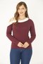 Women's Large Size Claret Red Eyelet and Piping Detailed Blouse 65N36965 - 2