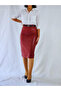 Leather Burgundy Midi Pencil Skirt - 3