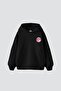 Pink Moon Printed Oversize Unisex Black Hoodie - 3