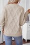 Women's Taupe Knit Sweater, Round Neck, Long Sleeve, Patterned Knit, Modern Winter - 5