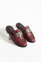 Women's Burgundy Metal Buckle Closed Toe Mule Loafer Slippers
