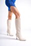 Mbhrnd1717-Bj Women's Thin 9 cm Heeled Pointed Toe Beige Long Boots - 2