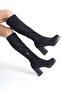 Mbsr1070-S Women's Suede Thick Heeled Black Knee High Socks Boots