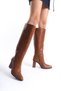 Mubiano Genuine Leather Collection Women's Zipper Detailed Heeled Flat Boots Tan - Mcalm4242 - Tb - 5