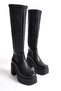 Mubiano Genuine Leather Collection Women's Short Heeled Platform Sole Stretch Boots Black - Mczfr4444 - S - 8