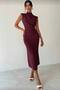 Women's Turtleneck Pleated Shoulder Midi Length Slit Evening Dress - 2