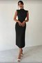 Women's Turtleneck Pleated Shoulder Midi Length Slit Evening Dress - 3