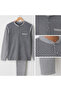Men's Seasonal Gray Polka Dot Patterned Long Sleeve Pajama Set - 4