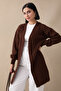 Plush Ribbed Bitter Brown Knitwear Cardigan - 6