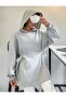 Women's Hooded Custom Design Gray Sweatshirt with Belt - 4