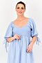 Women Shirred A-Line Dress, Light Blue - 4