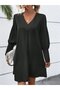Women's Long Sleeve V-Neck Short Imported Crepe Dress - 3