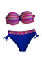 Women's Pink Cobalt Blue Ethnic Patterned Lined Large Size Bikini Set Hzl25S-Lc22626 - 6