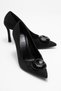 Jordana Black Suede Black Buckle Women's Thin Heeled Shoes